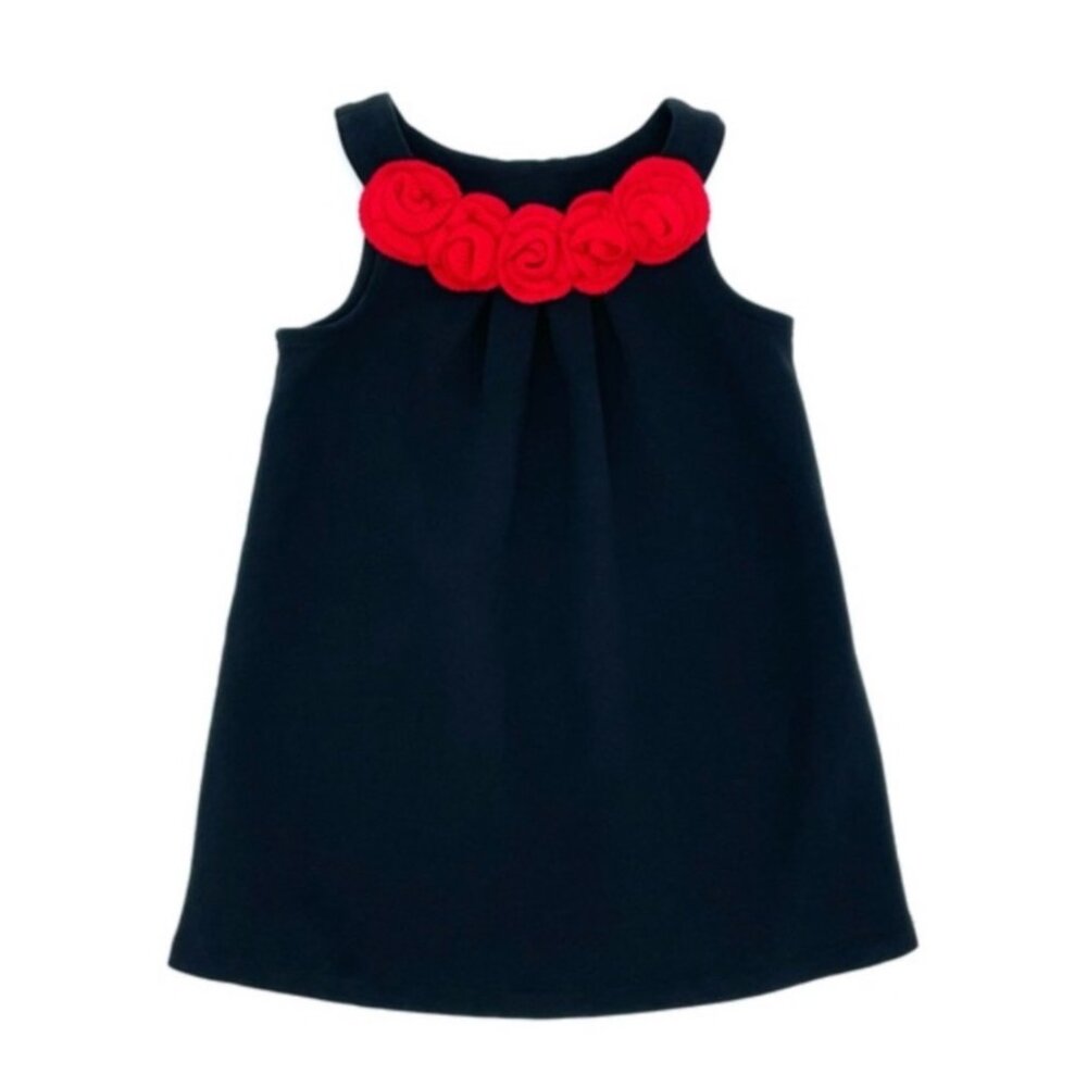 Hanna Andersson Girls Black Dress With Red Rose Neckline 8/130 NWT